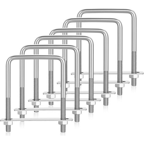 6 Pcs Vis en U, Vis à Boulon en U Carrés, M6 x 50 x 80 mm Boulons en U en Acier Inoxydable avec écrous et Rondelles de Cadre, Boulons Carrés pour Fixations de Remorques, Tuyaux, Automobiles, Ponts (1/5)