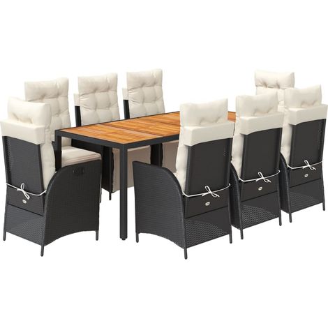 Maison Exclusive - Set da Pranzo da Giardino 9 pz con Cuscini Nero in Polyrattan (1/5)