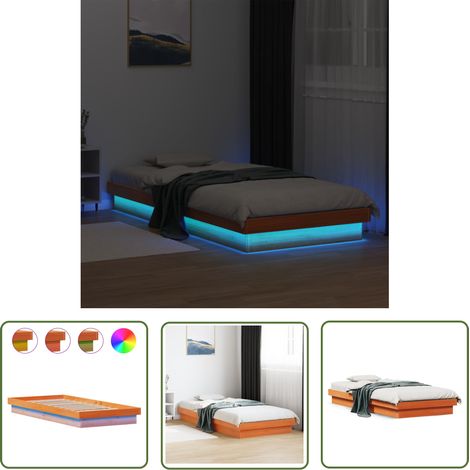 The Living Store Cadre de lit à LED sans matelas 90x200 cm bois massif - Cadre De Lit - Lit Double - Meuble Chambre - Luminaire Led - Bois Massif (1/5)