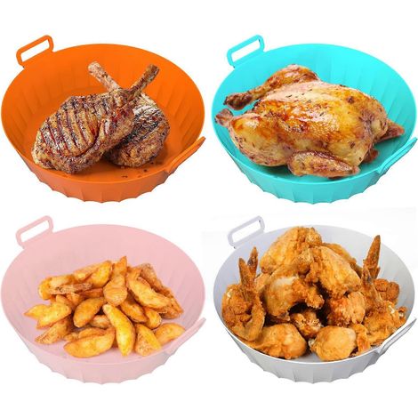Accessoires pour friteuse à air chaud : ensemble de 4 pièces comprenant un pot en silicone, un panier (20 cm) et un moule à gâteau pliable de rechange. (1/5)