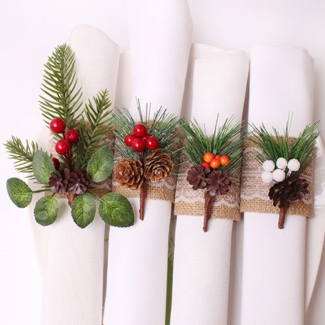 Ronds de serviette en forme de pomme de pin, jolis porte-serviettes réutilisables pour Noël, décoration de table pour un dîner, une fête ou un anniversaire (1/5)