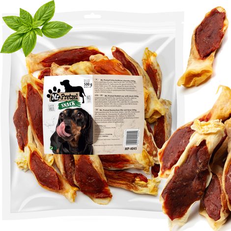 Delikatesse, Snack für Hunde: Hasenohr mit Ente, Mr. Pretzel, 500 g