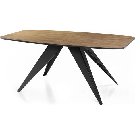 Ausziehbarer Esstisch im Loft-Stil - Industrieller Tisch mit Schwarzen Metallbeinen - Modernes Design für Wohnzimmer - 180 cm Ausziehbar auf 220 cm - Lefkas Eiche