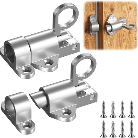 Loquet Porte Boulons à Ressort, Serrure Métal, Verrou de Verrouillage Automatique, Loquets et Verrous de Portes, pour Portes D'armoire, Portails Jardin, Cages Animaux argenté (1/5)