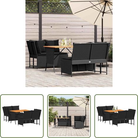 Gartentisch - 3-tlg. Garten-Sofagarnitur mit Kissen Schwarz Poly Rattan (1/5)