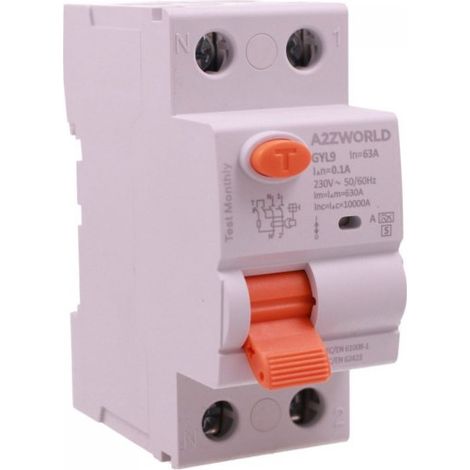 RCCB Interruttore Differenziale Selettivo Tipo S Classe A 100mA/0.1A 1P+N 2M 10kA AC 230V IP20, GYL9, Corrente Disponibili 40A 63A (63A)