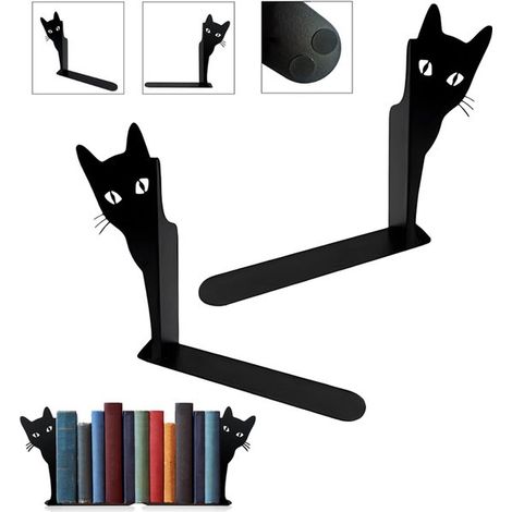 Fermalibri a forma di gatto, fermalibri in metallo, fermalibri decorativi a forma di gatto, decorazioni a forma di gatto per librerie, scrivanie e scaffali. (1/5)