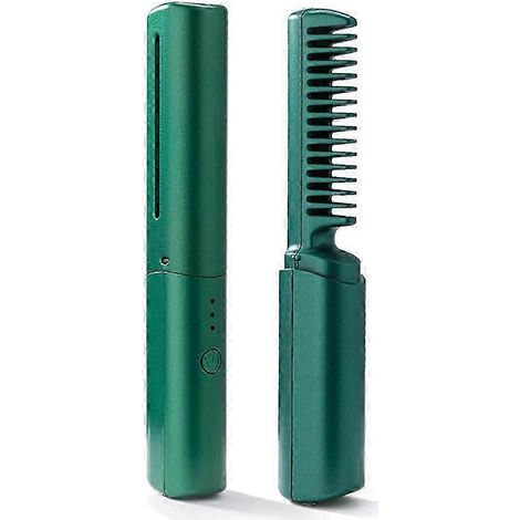 Mini lisseur rechargeable USB, brosse plate sans fil, lisseur de voyage, peigne lisseur électrique portable, brosse chauffante verte (1/3)