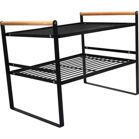 Doppelstöckiger Küchenorganizer – Schwarz – Kohlenstoffstahl mit Holzgriff – Rutschfest – 1550 g (1/5)