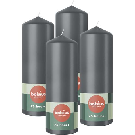 Bolsius Candele a colonna - antracite - confezione da 4 pezzi - 20 x 7 cm - candele decorative - durata di 75 ore - non profumate - cera vegana naturale - senza olio di palma (1/4)