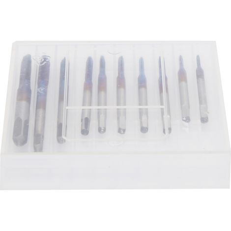 Lot de 10 tarauds hélicoïdaux à cannelures droites M1 M1.2 M1.4 M1.6 M1.7 M1.8 M2 M2.5 M3 M3.5 (1/5)