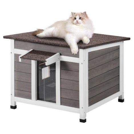 Katzenhaus für draußen, wetterfest, Unterschlupf für Wildkatzen für mehrere Katzen, Katzen-/Kaninchenhaus aus Holz für draußen mit Fenster, offenem Dach und Türklappen aus PVC, 61 x 53 x 46 cm (L x B  (1/5)