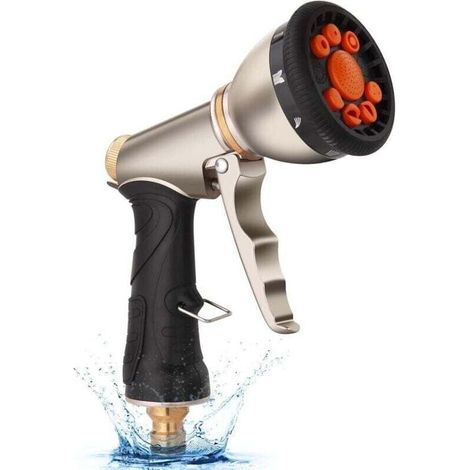 Pistolet d'arrosage Métal, 9 Modes Pistolet Arrosage de Jardin, Pistolet Arrosoir avec Débit d'eau Contrôlable pour Lavage de Voitures, Jardins, Plantes, Animaux domestiques, nettoyage de cour (1/4)