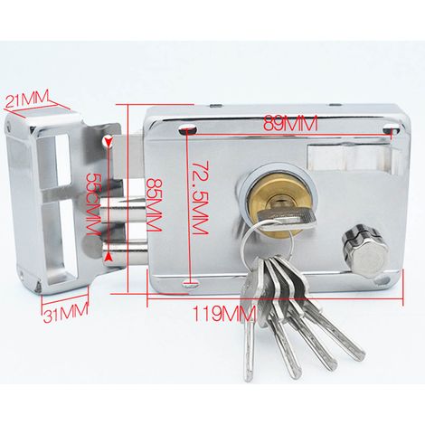 Serrures de sécurité à l'ancienne, serrures de porte pour chambres de location, serrures de porte en acier inoxydable, serrures de porte en fer en gros, type universel avec tête et languette en zinc, (1/5)