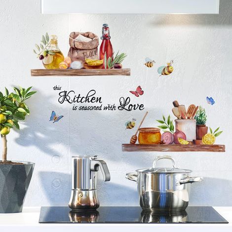 Stickers Muraux Cuisine Autocollant Mural Citations Deco Stickers Cuisine Salle à Manger Porte de Placard Deco Stickers Décoration (1/4)