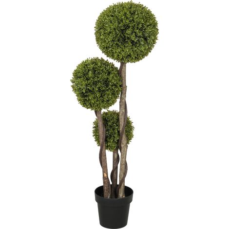 Plante de Buis Artificielle à 3 Sphères avec Pot Inclus et Fond Renforcé, Hauteur 115 cm (1/5)