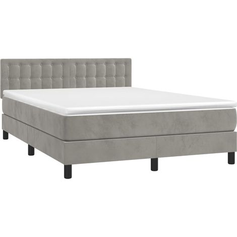 Giroletto LED con coprimaterasso testiera boxspring 140x200 cm tessuto velluto grigio chiaro TDL0207844
