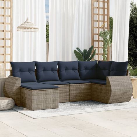 Ensemble Salon de Jardin 6 Pièces en Résine Tressée avec Coussins Bleu Marine et Gris - PANGIVO (1/5)