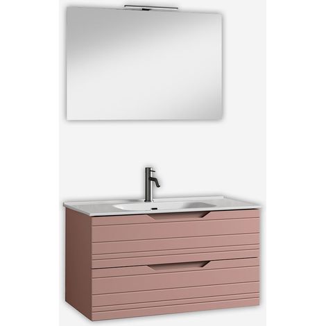 Solmira 90 Hänge-Waschbecken mit Spiegel und Waschtisch fürs Badezimmer - Pink