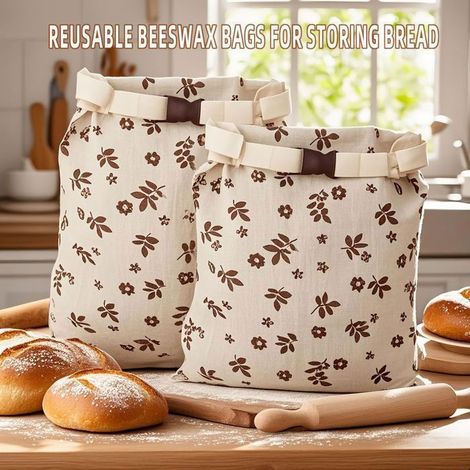 BelleRise - Sac à pain double épaisseur - Mélange lin-coton - Cire d'abeille naturelle - Réutilisable, lavable main - Motif fleurs