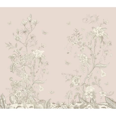 Rideau imprimé Fleurs blanches sur fond unis rose 280x245 cm (1/2)