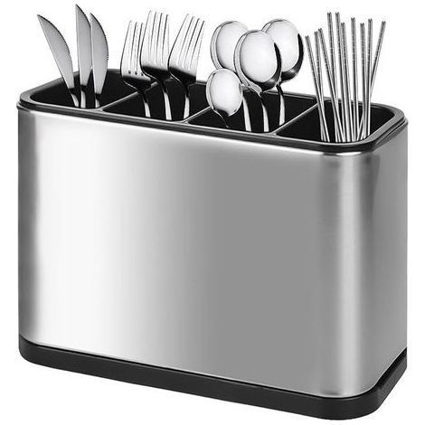 Porte-couverts multifonctionnel - rangement pour ustensiles de cuisine - boîte à couverts - étagère à couverts - porte-couverts à 4 compartiments - argent - 18 x 8,7 x 13 cm - acier inoxydable (1/5)