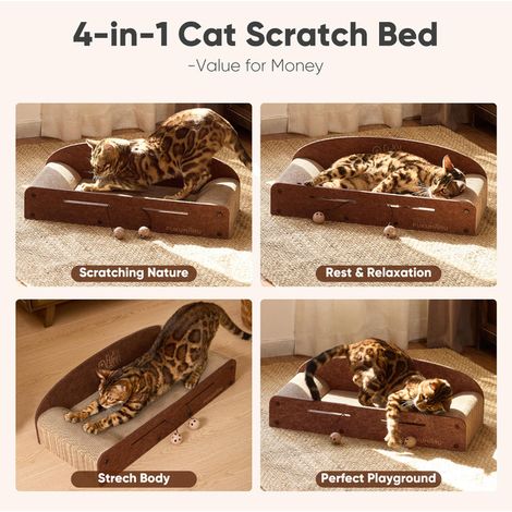 Lit de repos et griffoir réversible pour chat, design ergonomique avec balles de jeu suspendues, idéal pour le repos et le grattage, structure stable et durable, adapté aux chats de grande taille, 26 (1/5)