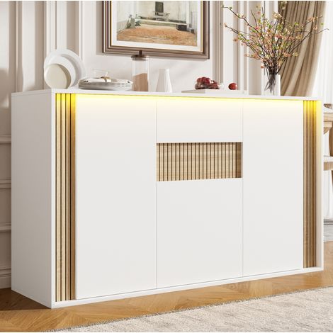 Credenza 140x40x82 cm in pannelli di legno bianchi con vano LED FloraGrace (1/5)