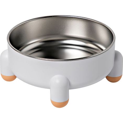Gamelle antidérapante à 4 pieds amovibles, grande capacité, en acier inoxydable, pour chats et chiens d'intérieur, blanche. (1/5)
