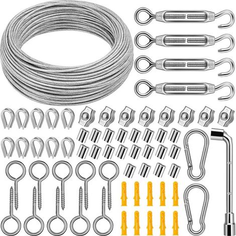 Câble en Acier Iinoxydable 3mm, 35m fil de fer de Jardin Enduit de PVC avec Tendeurs de fil de fer pour Plantes Grimpantes, Suspension de lumières Extérieures, Clôture, Sécurisation de l'ombre (1/5)