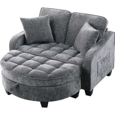 Canapé multifonctionnel, canapé-lit 2-en-1, pouf de rangement, tissu respirant et doux pour la peau, bois d’eucalyptus écologique, petit salon, bureau, chambre, gris foncé (1/5)