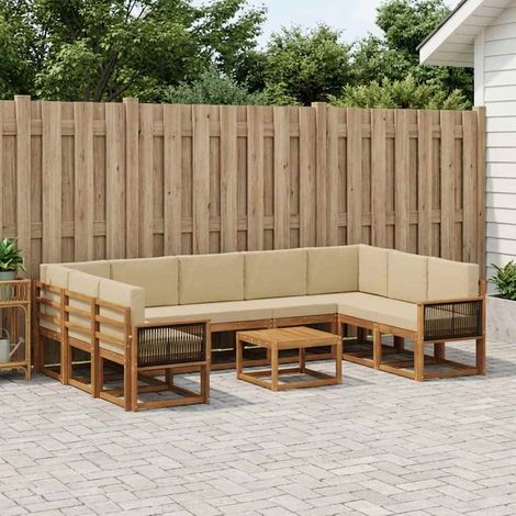 vidaXL Set di divani da esterno 10 pz Naturale e Beige (1/5)