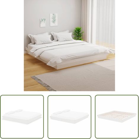 The Living Store Massivholzbett Weiß 200x200 cm - Holzbett - Massivholzbette - Kiefernbett - Doppelbett - Weißes Bett (1/5)