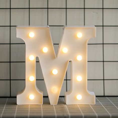 Lettres de l’alphabet à LED avec lumière blanche chaude pour décoration d’intérieur, fête, bar, mariage ou festival(M),AAFGVC (1/5)