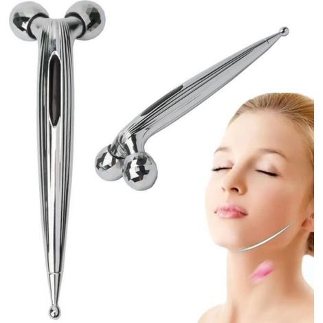 Masseur Facial - Rouleau Massage Visage et Corps - 2 Boules Rotatives 3D - Poignée Ergonomique - 14,5 x 4,5 x 3 cm - 1 Pièce (1/3)