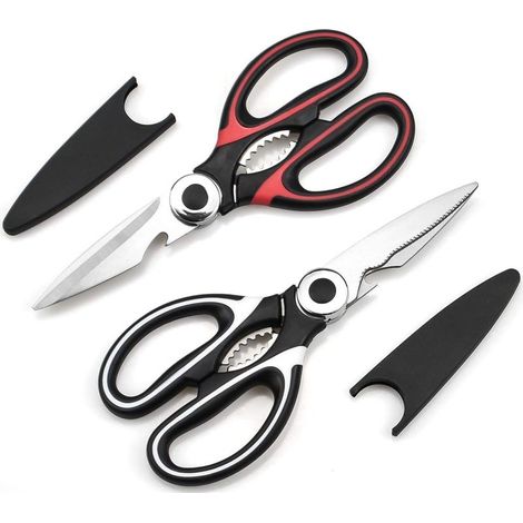 Ciseaux Cuisine, Ciseaux Cuisine Robustes, Professionnel Acier Inoxydable Ciseaux,Multiusage Ciseaux avec Couvercle(Blanc & Rouge) (1/5)