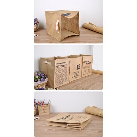 Boîte de rangement en jute pliable, imperméable et facile à nettoyer, avec une texture douce, idéale pour la maison et le bureau (motif NB). (1/5)