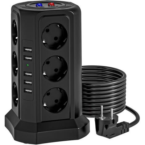 Tour multiprise avec 12 prises, multiprises avec 5 ports USB, multiprise avec protection contre les surtensions et rallonge de 2M, prise avec interrupteur pour bureau, maison (1/3)