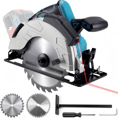 Scie circulaire sans fil 185 mm compatible avec Makita 18 V – Scie circulaire électrique avec guide laser intégré, moteur sans balais, 5000 tr/min, coupe à onglet 0-45°, avec lame de scie 24Z et 40Z (1/5)