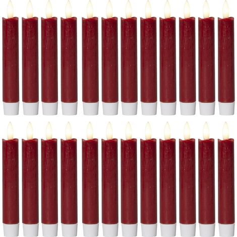 Bougies coniques LED Novaliv 24 pièces VRAIE CIRE ROUGE avec fonction minuterie 6 heures 15 cm de hauteur pour les bougies 2,2 cm de diamètre 2 piles