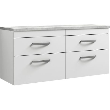 Nuie Athena Wall Hung 4-Drawer Vanity Unit with Bellato Grey Worktop 1200mm Wide - Gloss White (1/4)