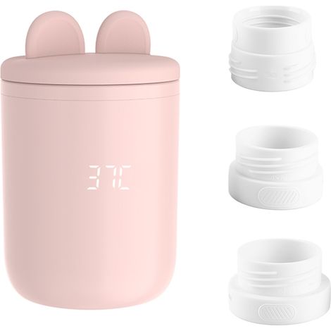 Chauffe-biberon portable sans fil, 4 niveaux de température réglables, résistant à l'eau, veilleuse et adaptateurs 39 mm/50 mm/56 mm pour les voyages et les activités de plein air. (1/4)