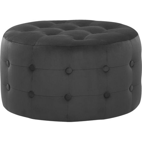 Ottoman 30 x 55 cm Rond Chesterfield en Velours Noir Rembourré pour Salon Tampa (1/5)