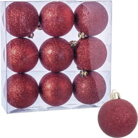 Set de 9 boules de Noël rouges à paillettes - 6cm (1/3)