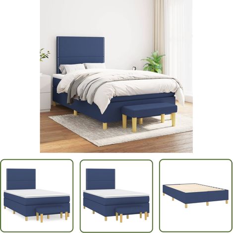The Living Store Boxspringbett mit Matratze Blau 120x200 cm Stoff - Boxspringbett - Doppelbett - Schlafraum - Blau - Bettauflage (1/5)