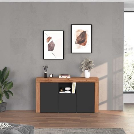 WHOUS Credenza Chronos 3 ante e 1 vano antracite opaco e rovere 155x40x85 cm (1/5)