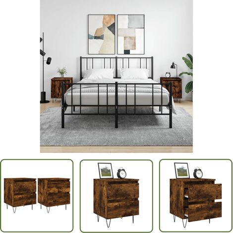 Lot de 2 Tables de chevet Tables de nuit chêne fumé 40x35x50 cm bois ingénierie VGT48093 (1/5)