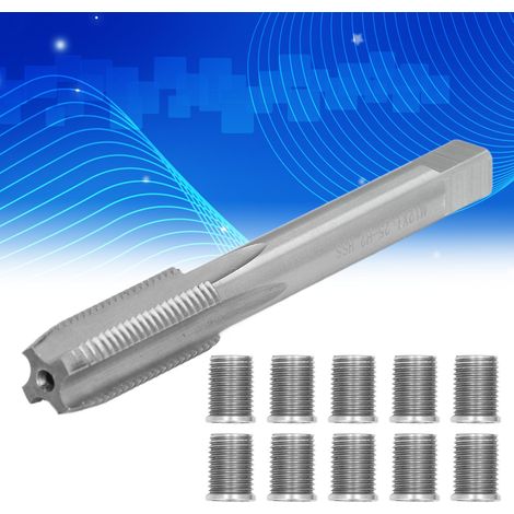 Reparatursatz für Zündkerzengewinde bei Benzinmotoren, bestehend aus einer M10x1,25 Schraube und einem M12x1,25 Gewindebohrer. (1/5)