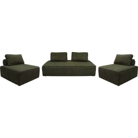 sweeek - 2er-Set Sessel und 2-Sitzer Sofa mit Cordbezug, Cord, Dunkelgrün