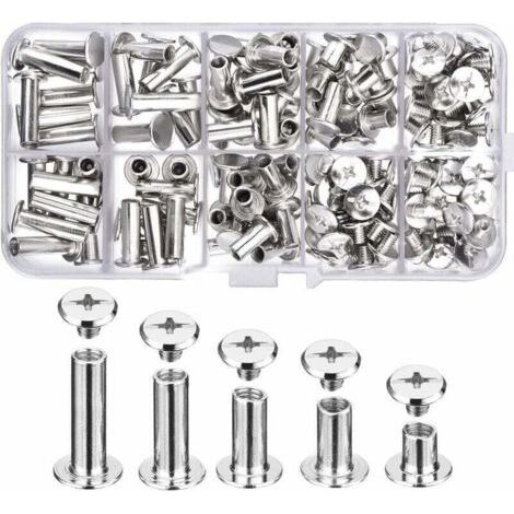 80er-Set Chicago-Schrauben-Sortiment, 5 Größen, Metall, runde Kreuzschlitzschrauben, Post-Chicago-Schrauben, Knopf für DIY-Lederdekoration, Buchbinden (1/4)